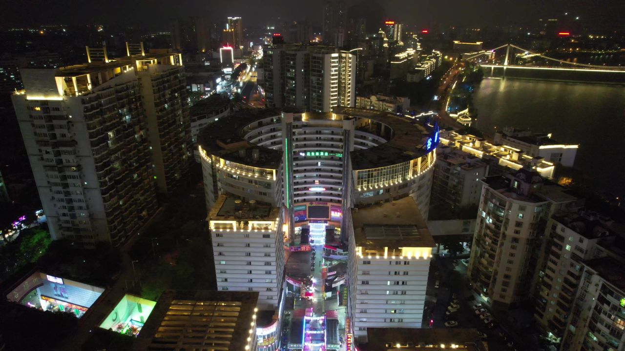柳州城市夜景灯光航拍