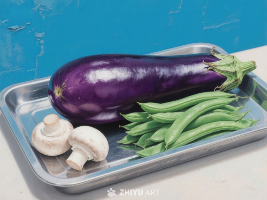 托盘上的茄子、蘑菇和四季豆 389