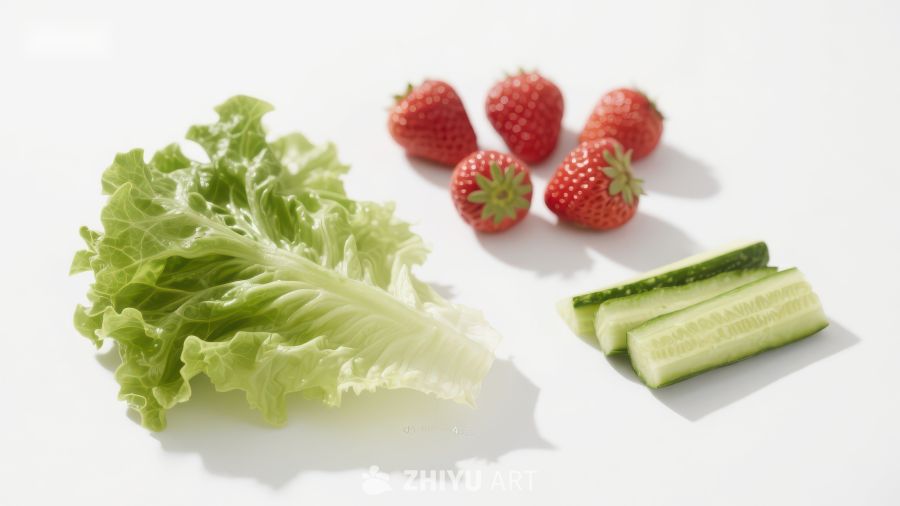 新鲜生菜、草莓与黄瓜片