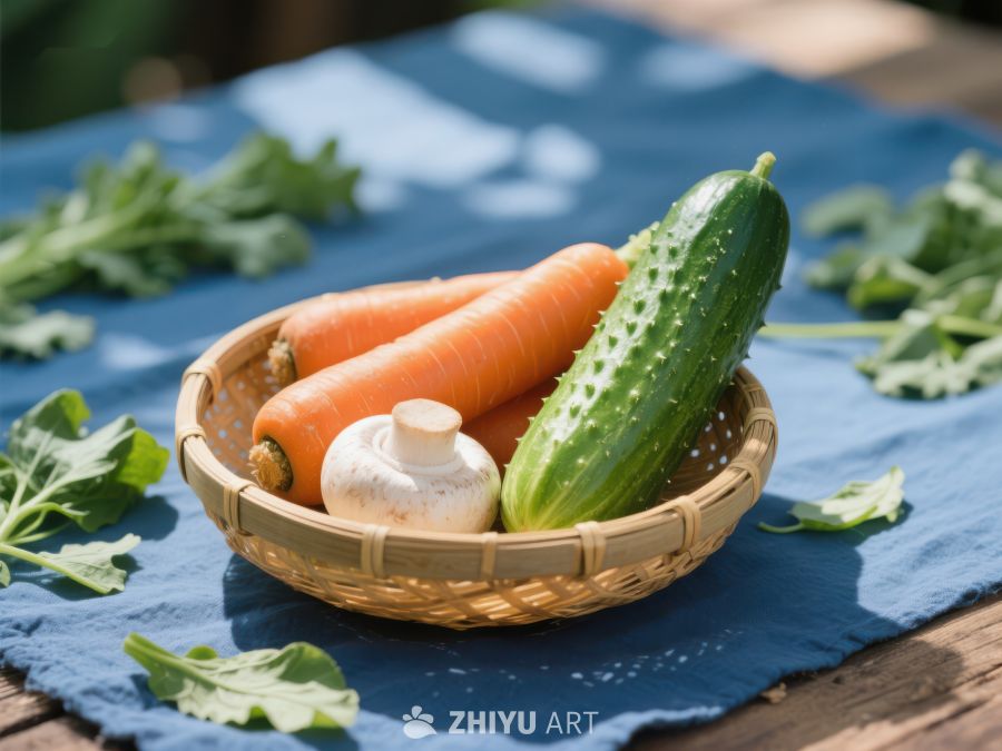 新鲜蔬菜篮：胡萝卜、黄瓜与蘑菇 298
