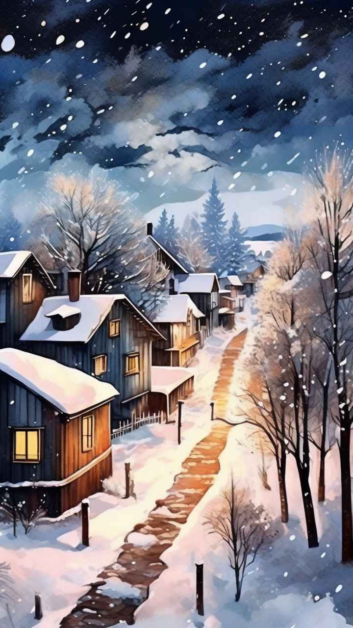 冬季插画美景图 36
