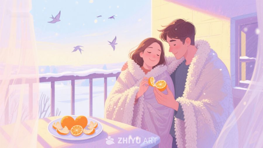 冬日阳台上共享橙子的温馨时刻 180