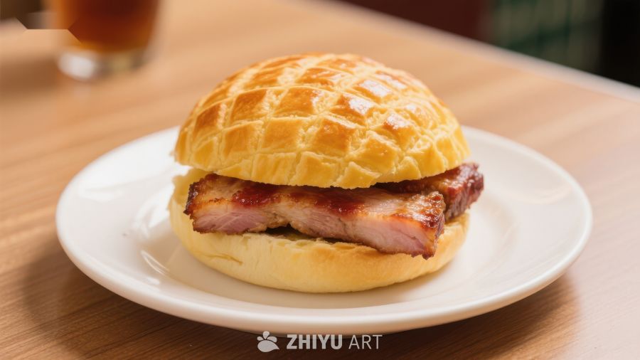 金黄酥皮夹烤肉汉堡