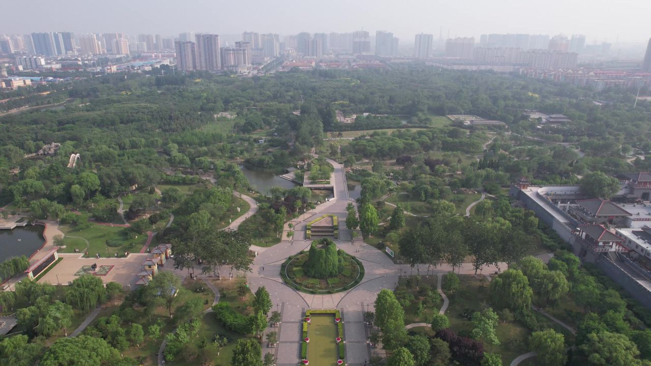 河北邯郸赵苑公园4A景区航拍 