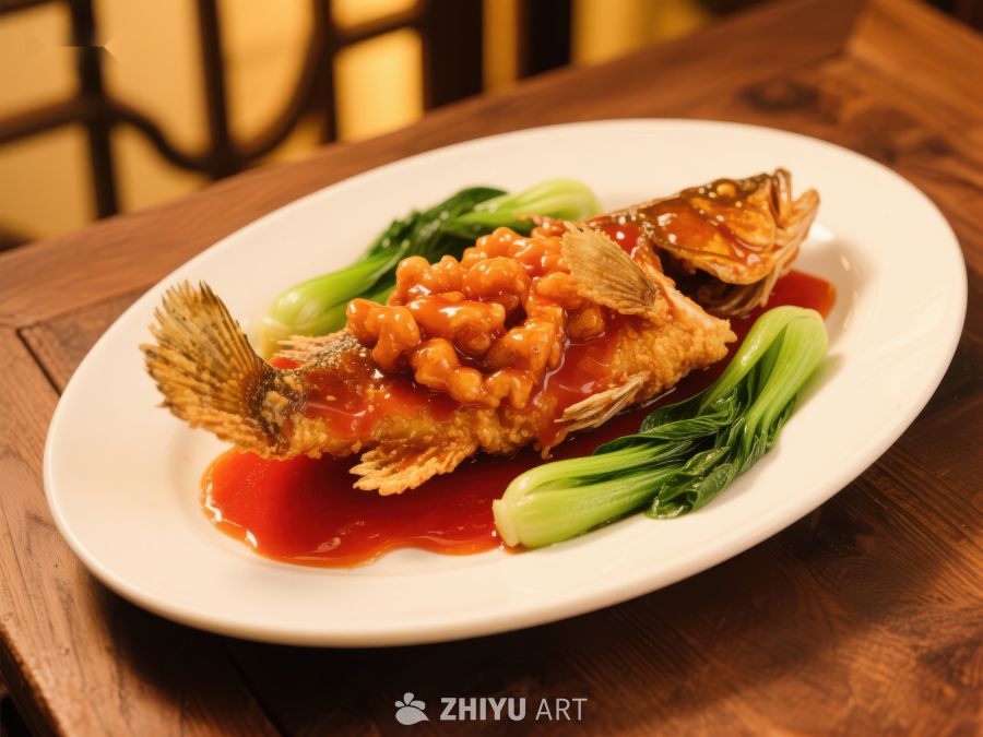 松鼠桂鱼配青菜，色泽诱人 1101