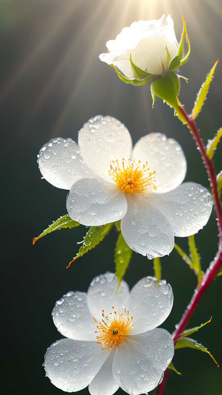 雨后的蔷薇花近景晶莹剔透