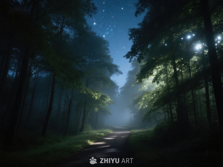 夜幕森林小径，星光点点 412