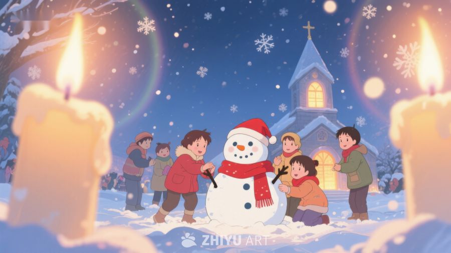 冬夜雪地里的欢乐圣诞场景 110