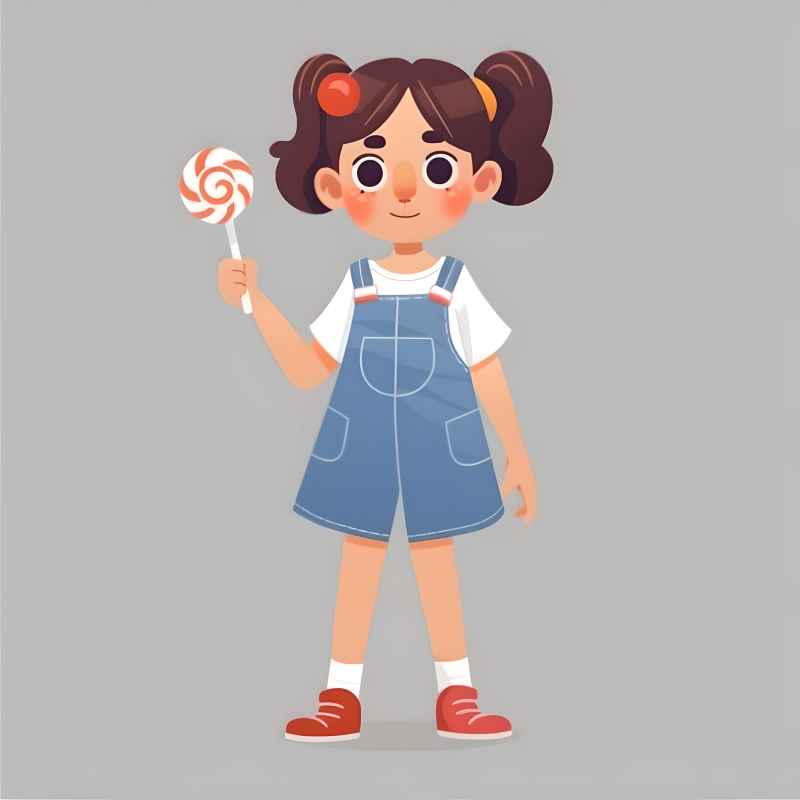 一个可爱的小女孩穿着工作服，拿着一个棒棒糖 1