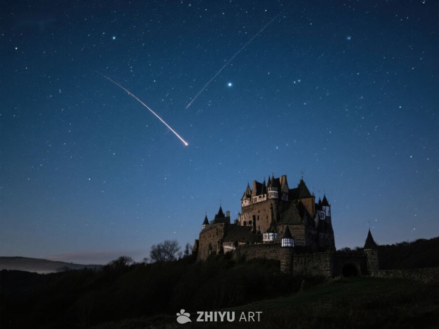 夜空流星划过古堡 257