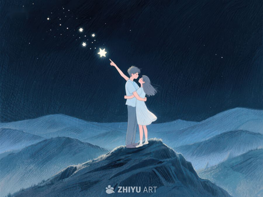 山顶情侣共赏夜空星辰 609