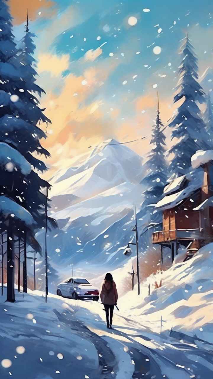冬季背景图插画雪山雪景 18