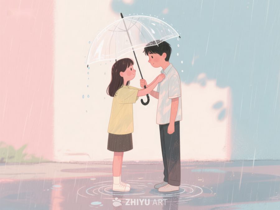 雨中共享伞下的温馨时刻 1143