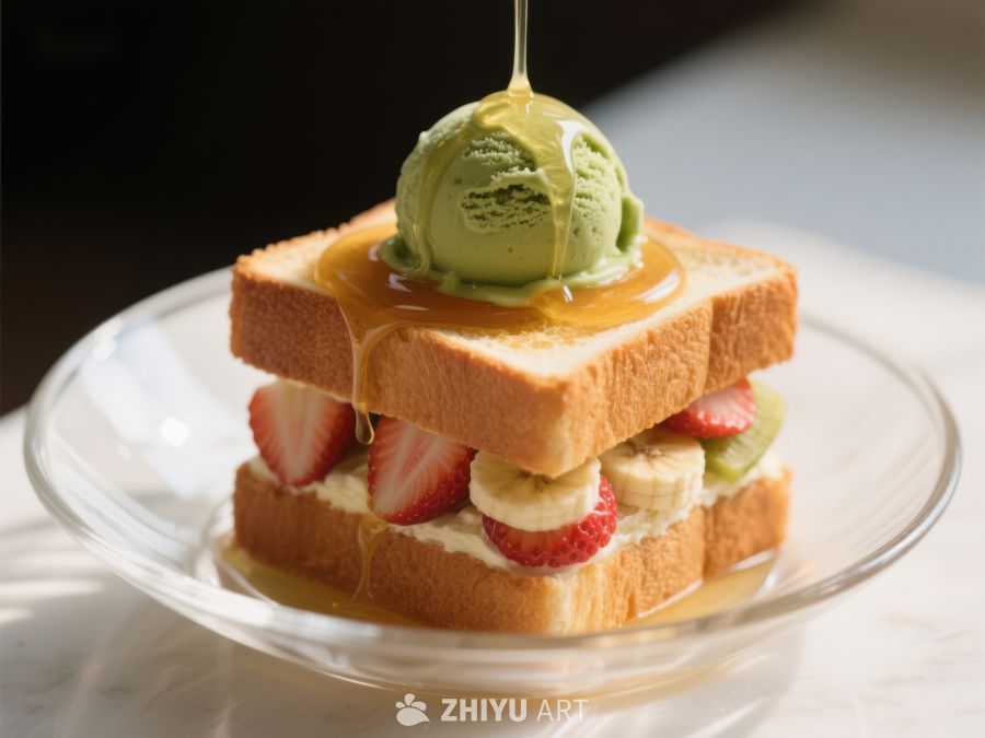 抹茶冰淇淋草莓吐司甜品