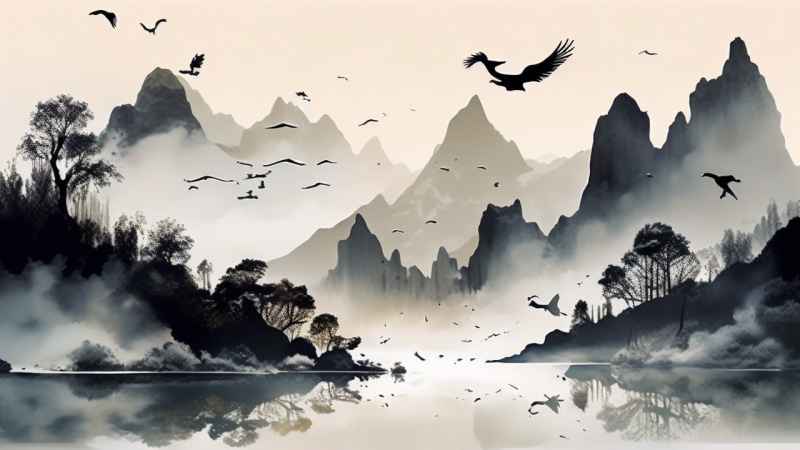 国风山水鹤插画背景 1