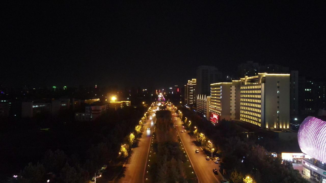 济南城市夜景交通航拍