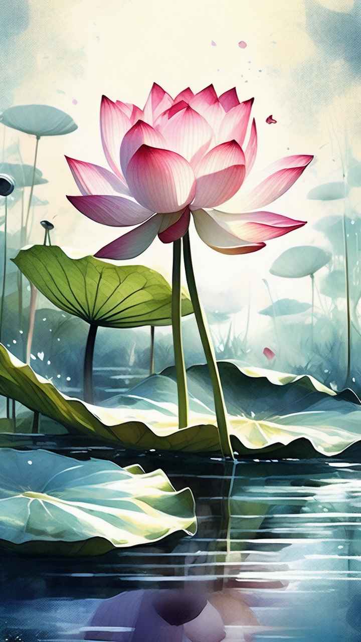 荷花精致淡彩水墨插画 17