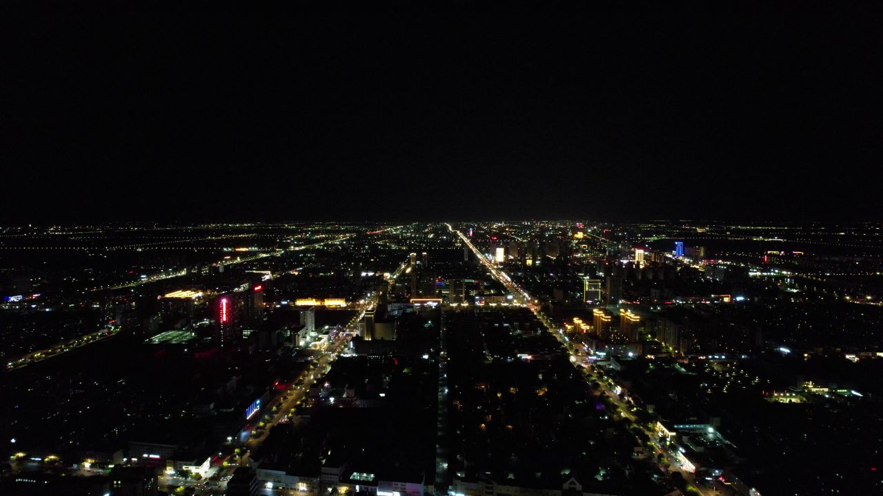 山东东营城市夜景大景航拍