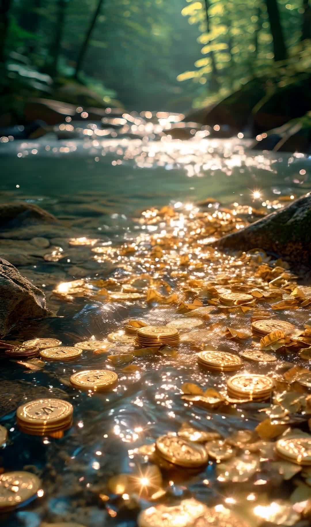 金币河：流水映光，财富闪耀林间