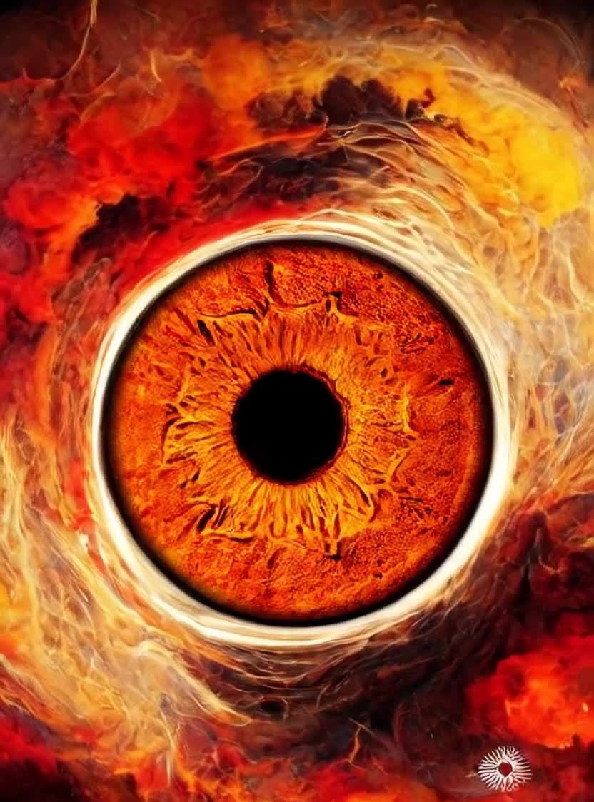 燃烧之眼，橙色火焰环绕下的凝视。