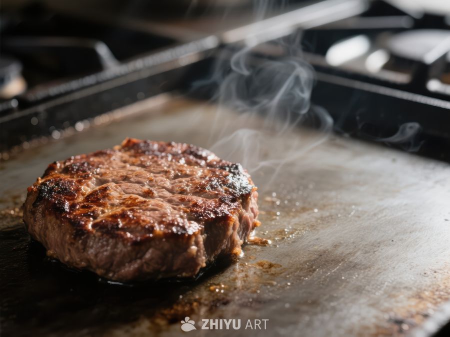 煎锅上的美味牛排