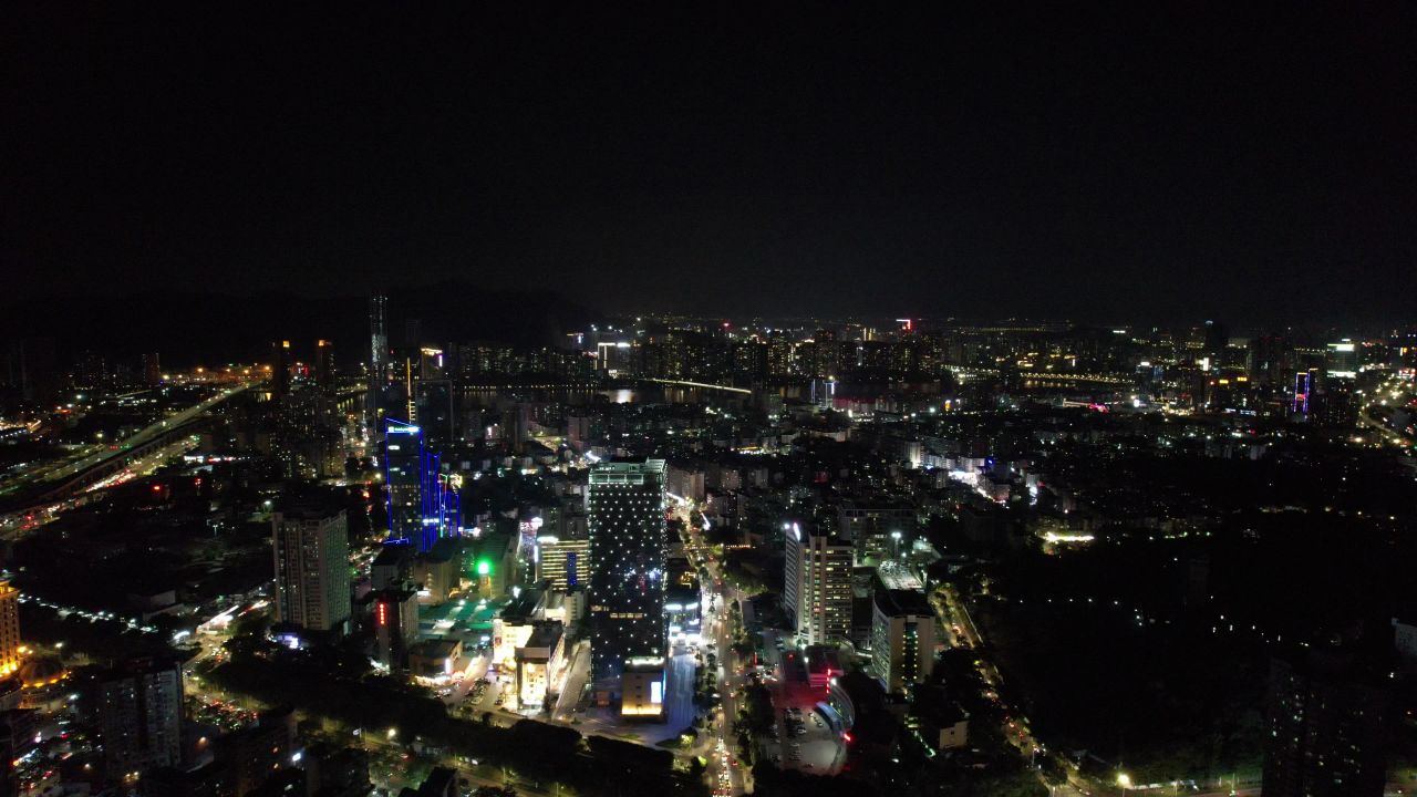 广东珠海城市夜景交通航拍