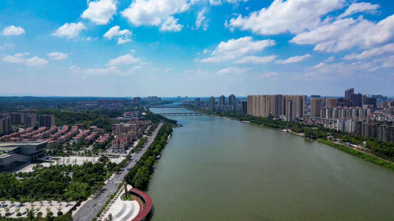 航拍湖北随州涢水风光  