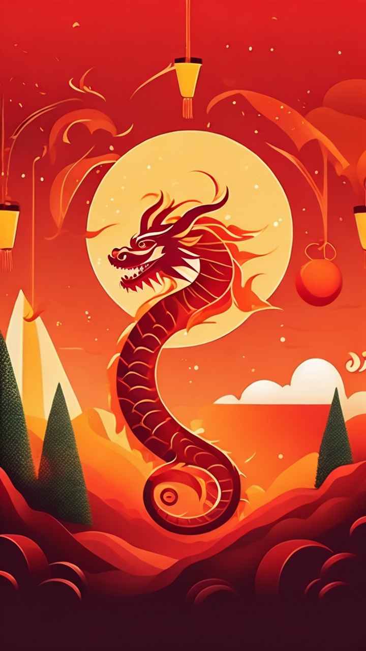 过年春节游龙灯简约插画 5