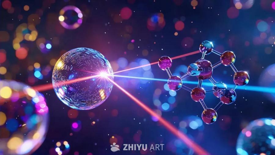 两个颜色不同的超短激光脉冲照射到一个微观分子上，一