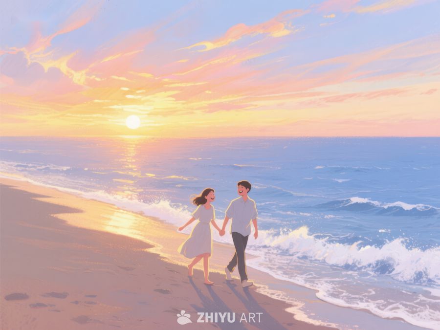 海边日落下的牵手漫步 212