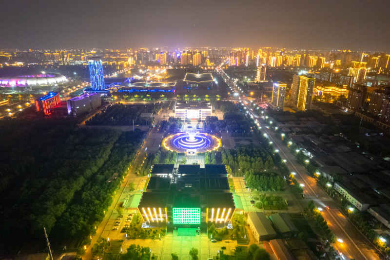 河北沧州城市风光地标建筑航拍图 