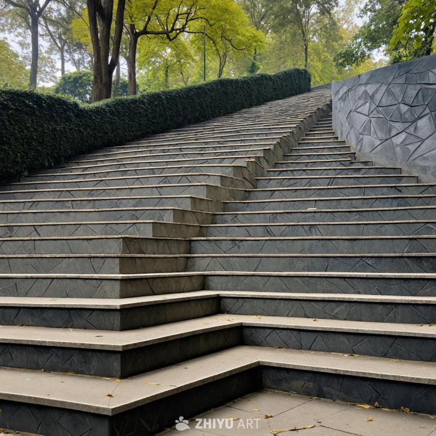 一组具有独特风格的楼梯，类似于墙纸图案。楼梯由混凝