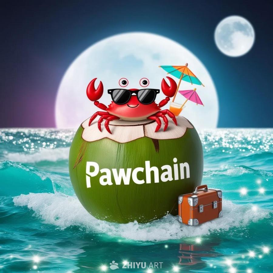 一个绿色的椰子漂浮在波光粼粼的海面上，海面上以阴影