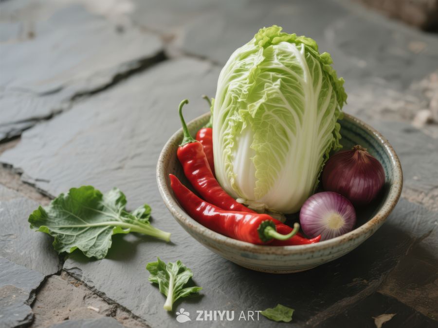 新鲜蔬菜组合：白菜、红椒与洋葱 710
