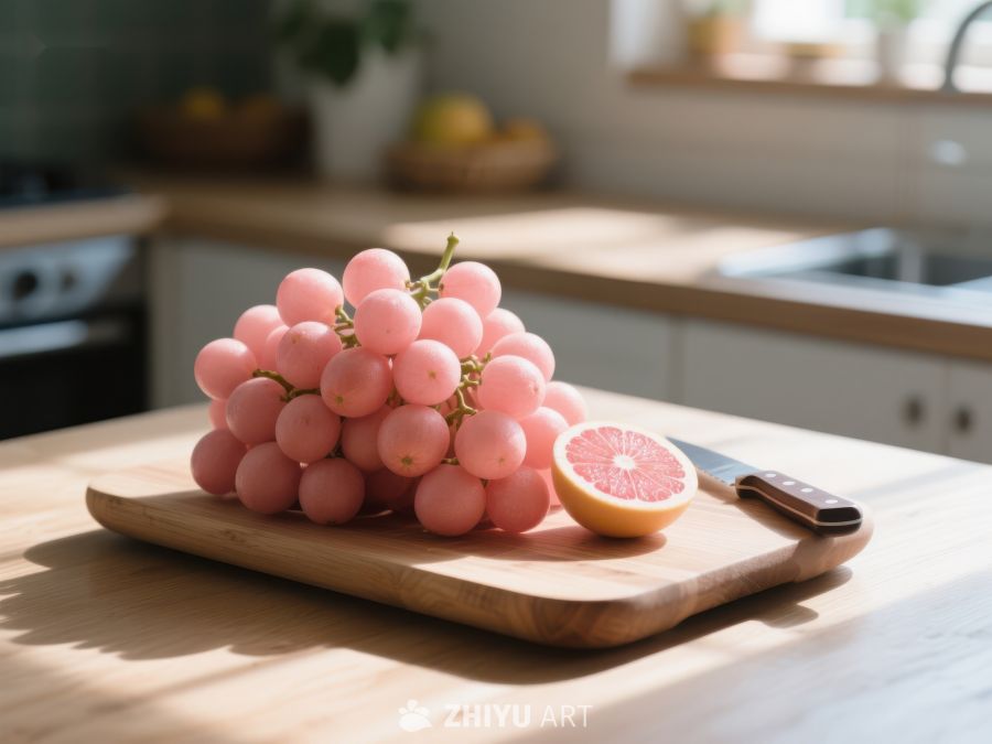 厨房台面上的粉红葡萄与柚子 69