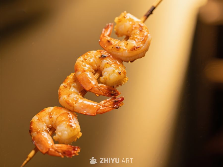 串烤虾仁，金黄诱人