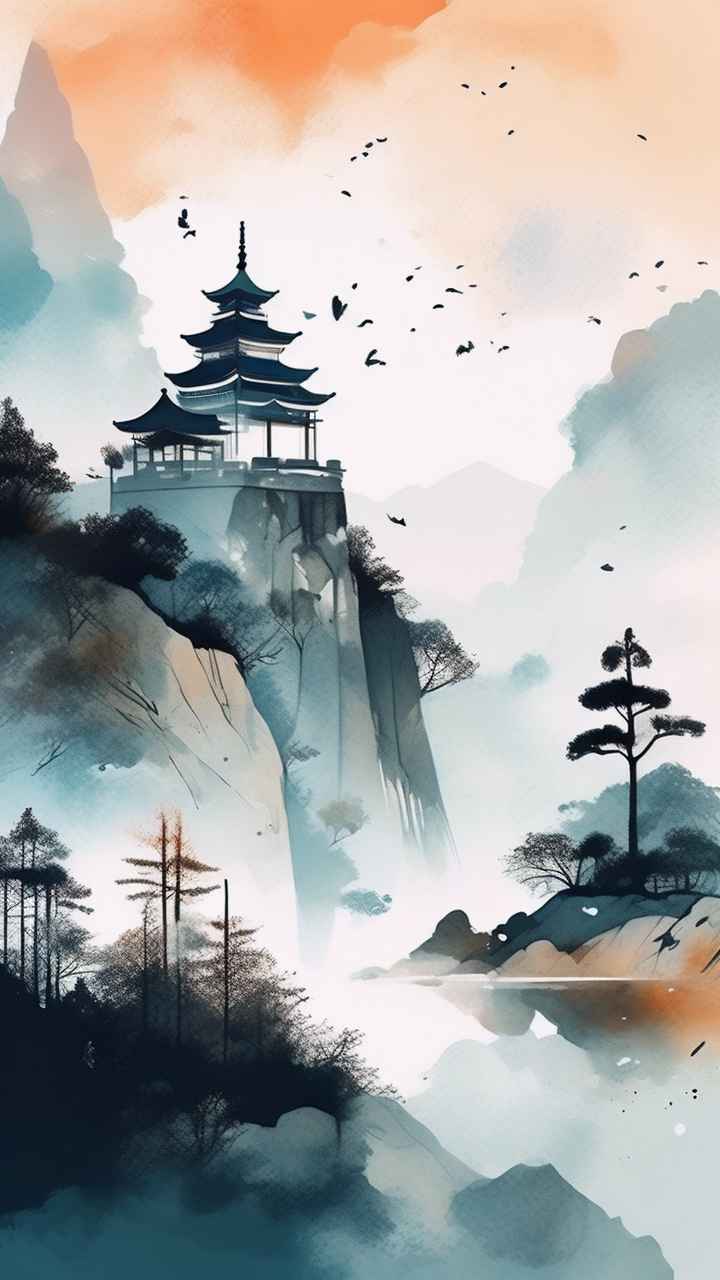 国潮山水画插画背景 16