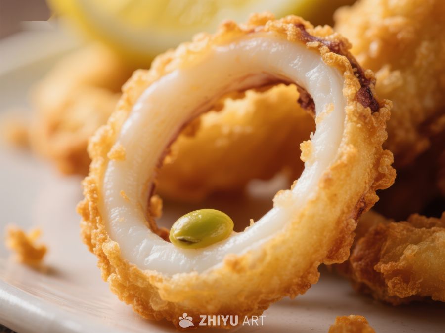 金黄酥脆的鱿鱼圈特写