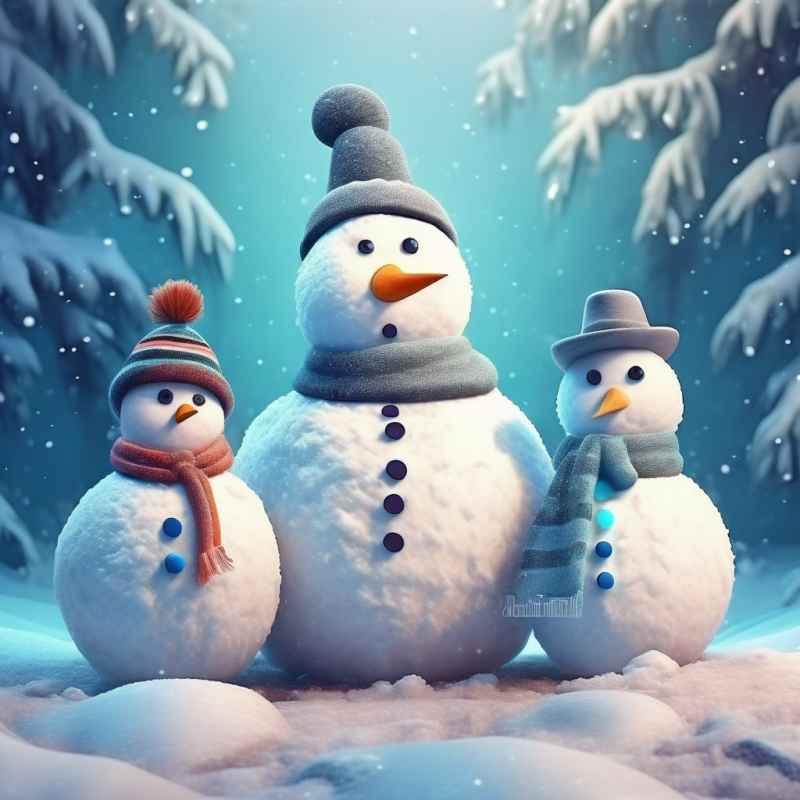 冬季插画雪人堆 34