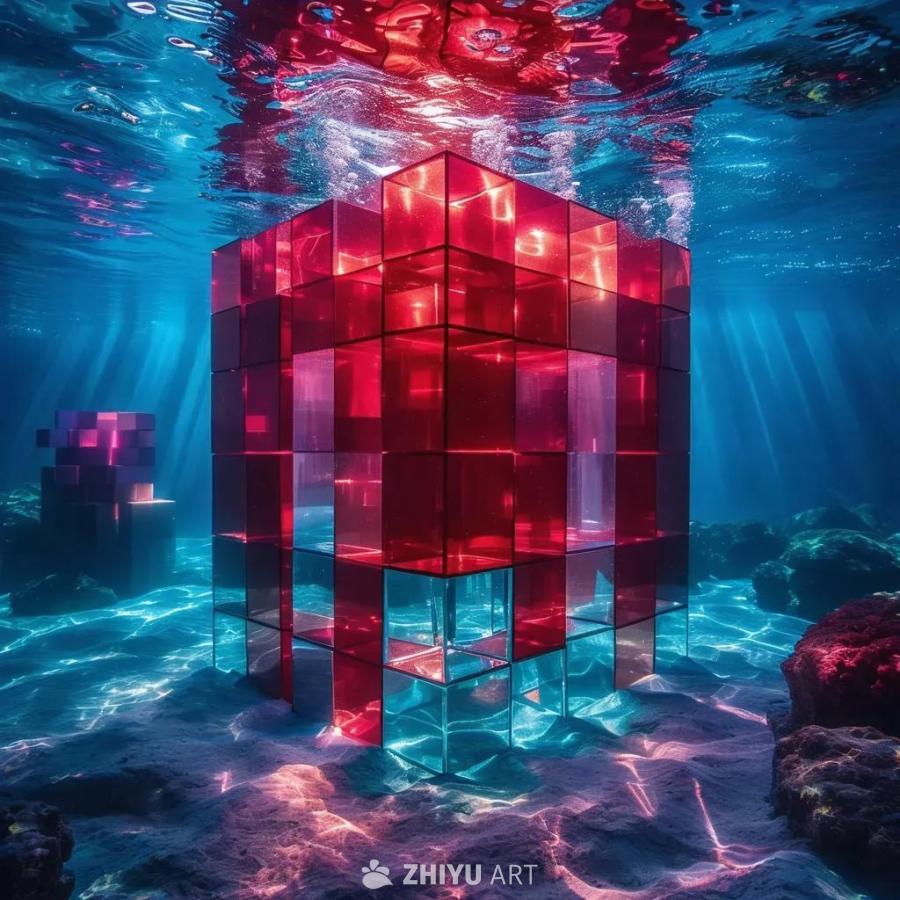 水下世界，425个立方体浸没在水中，呈现出梦幻般的