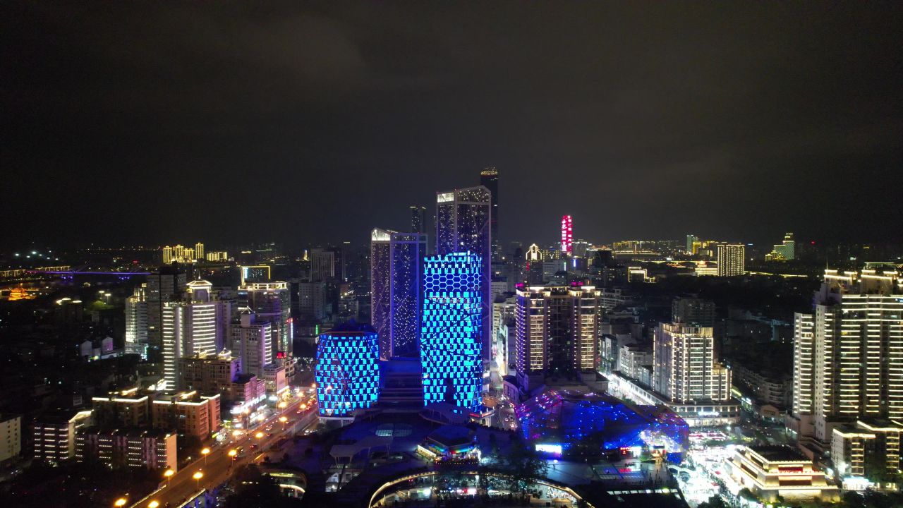柳州城市夜景灯光航拍