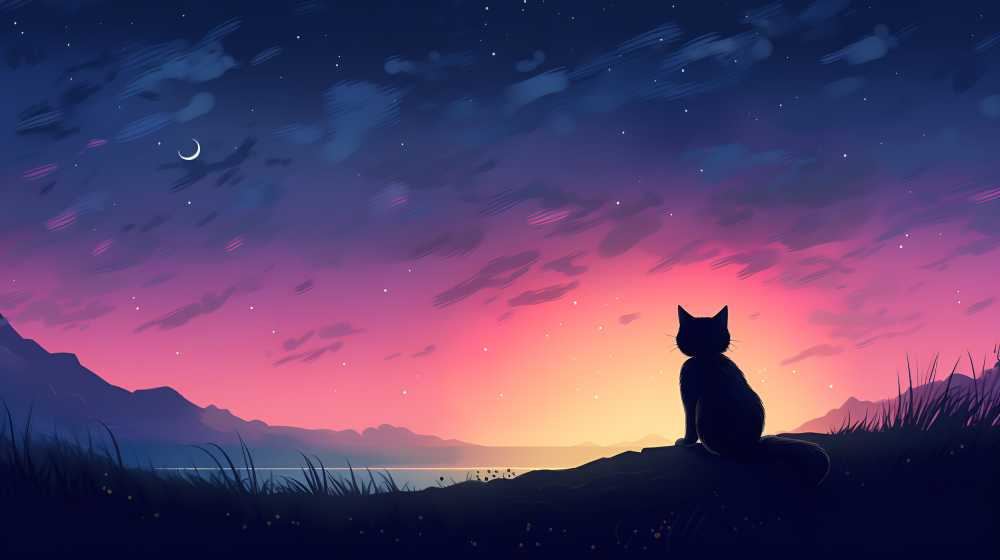 夜色下猫猫插画