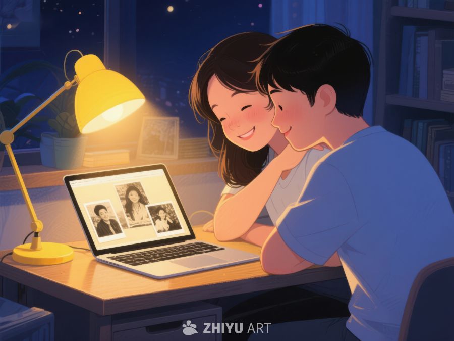 温馨夜晚，两人共赏照片 887