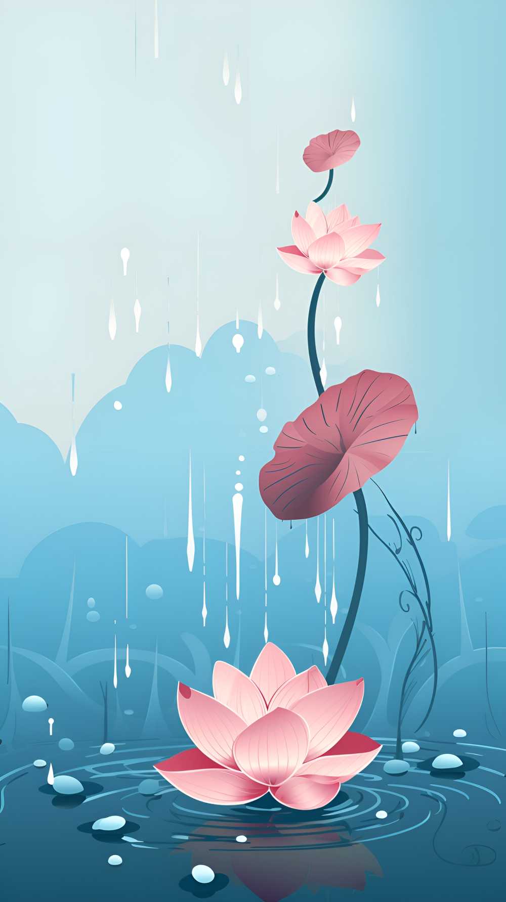 水滴荷花插画