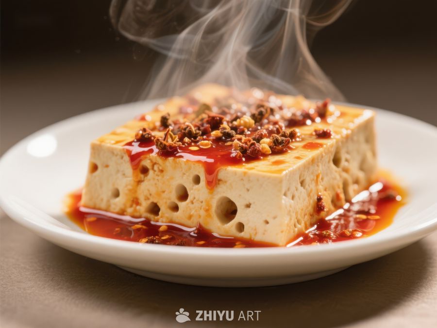 热腾腾的豆腐美食，淋上辣椒酱 816