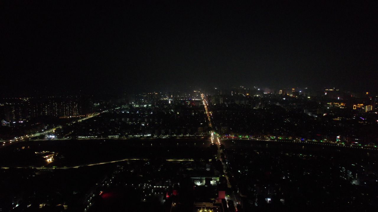 广东茂名城市夜景灯光航拍