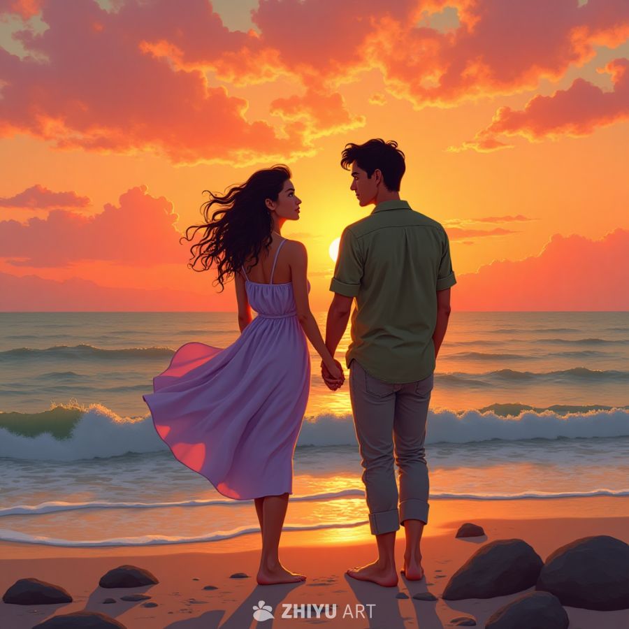 夕阳下的浪漫约会
