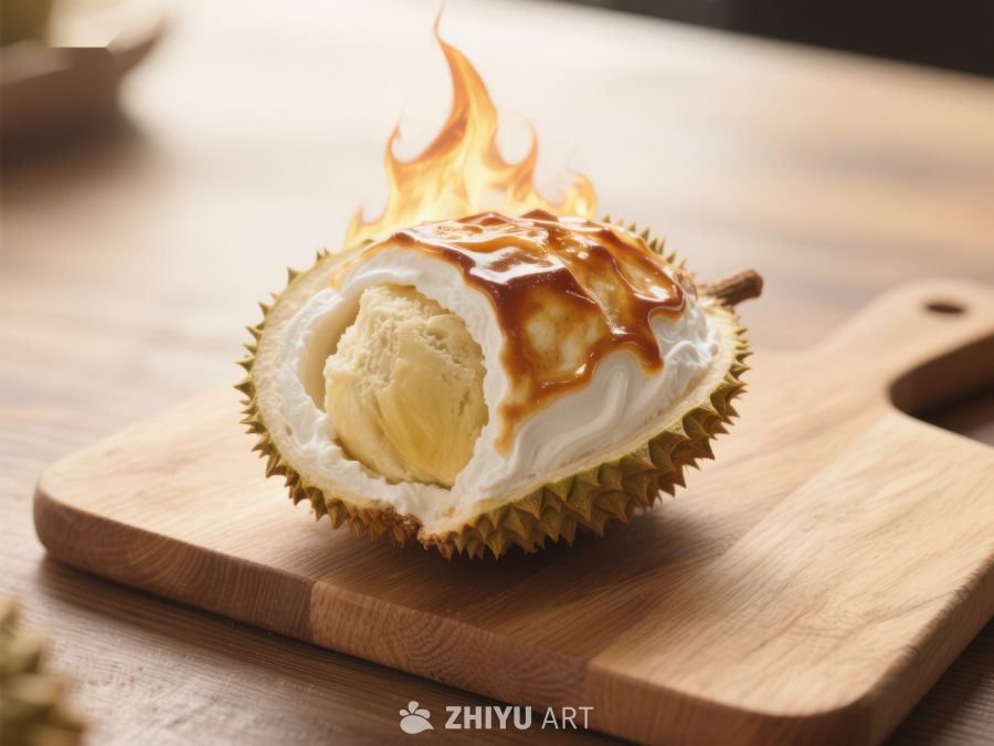 火焰炙烤的榴莲冰淇淋