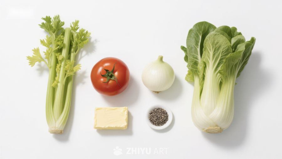 新鲜蔬菜与调味品的组合