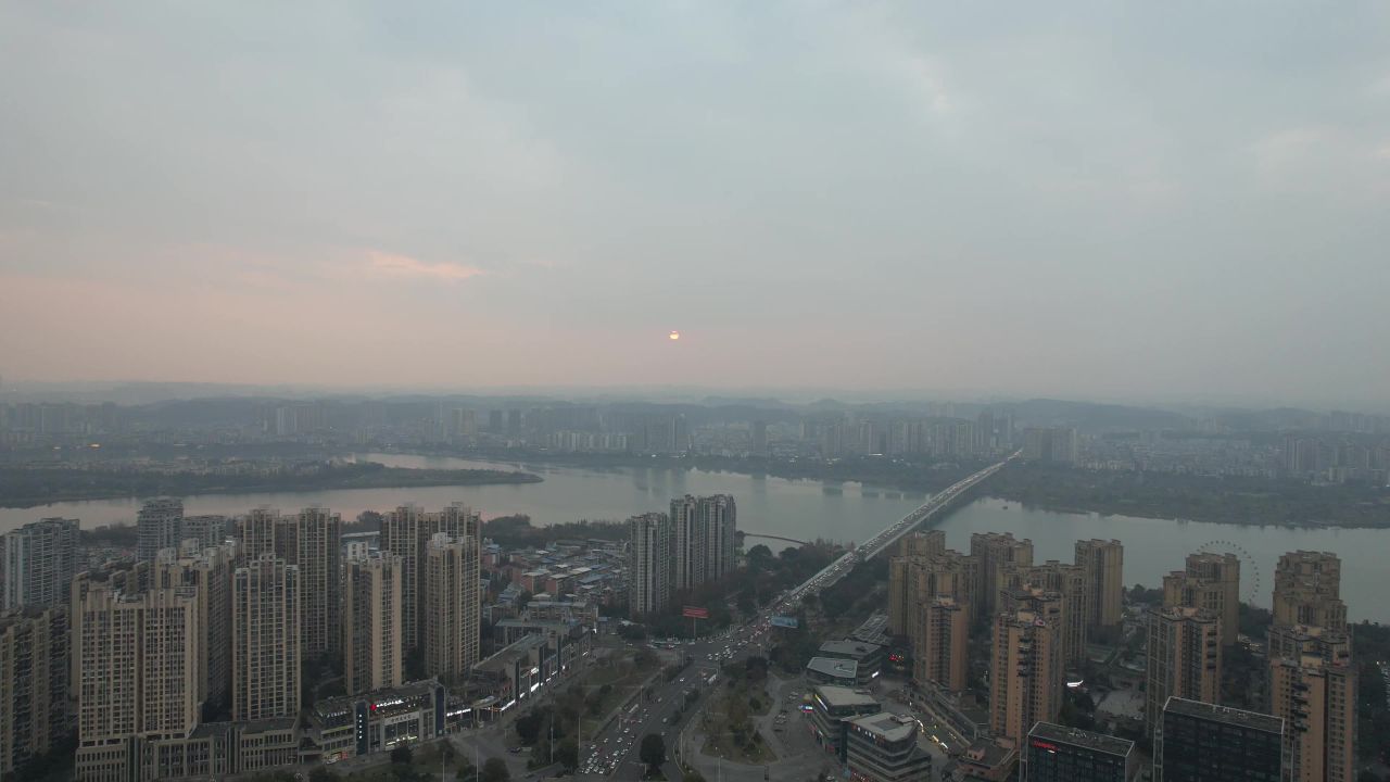 四川遂宁日落晚霞夕阳航拍